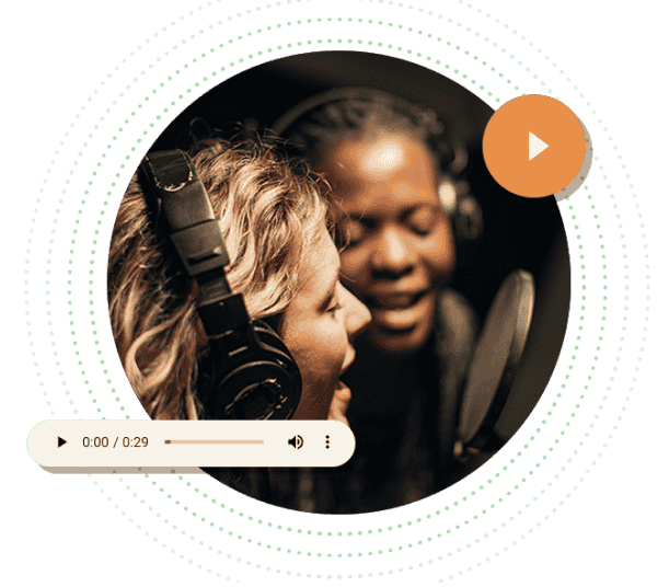 two women recording in a studio